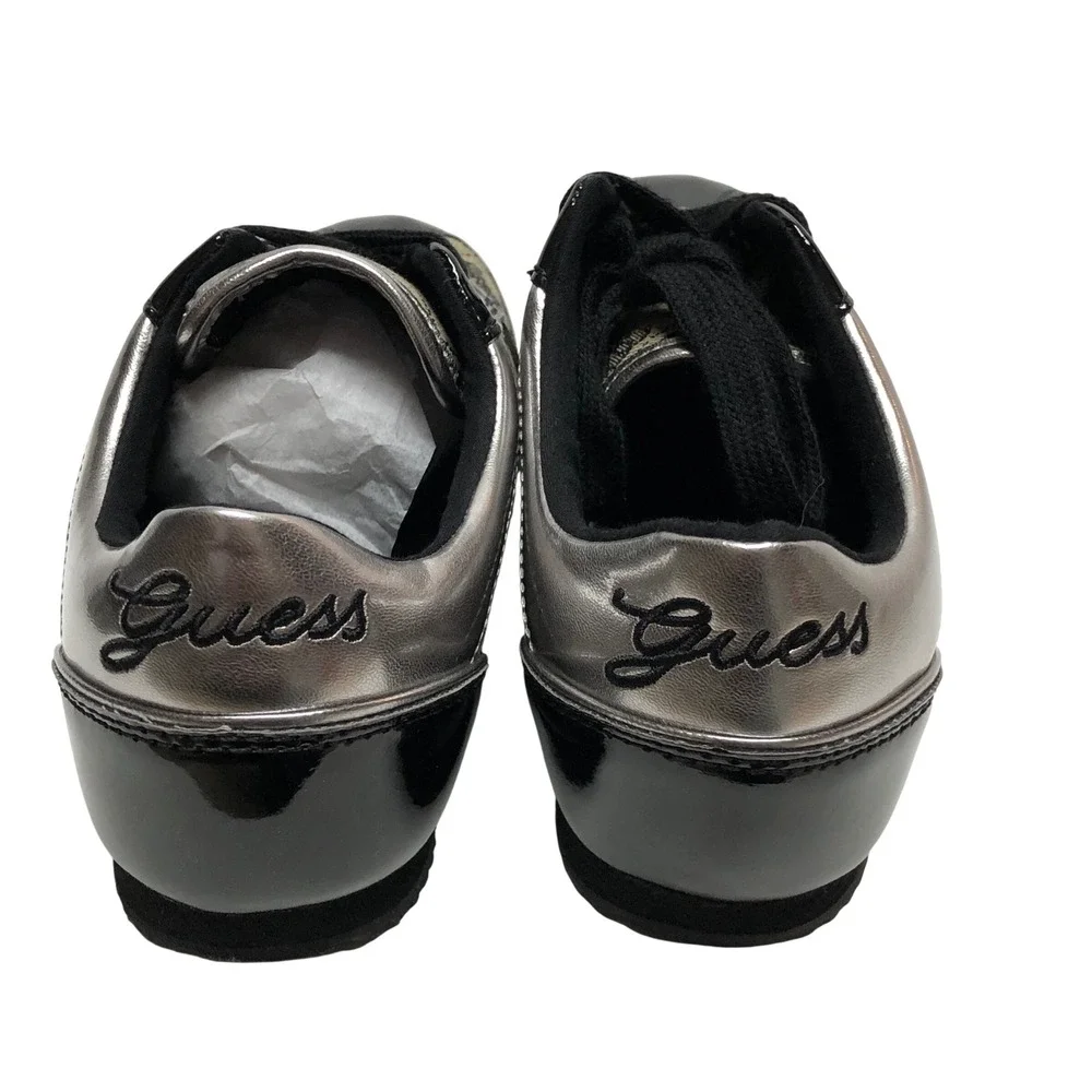Guess Womens Logo Jacquard Sneakers Black Patent Leather Lace Up Shoes 5 NIB